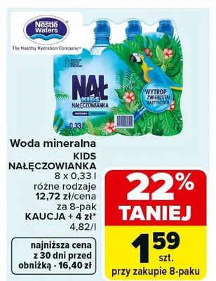 Woda mineralna Kids Nalęczowianka różne rodzaje promocja w Carrefour Market