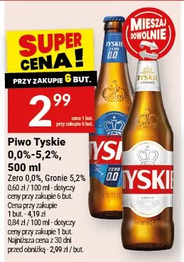 Piwo Tyskie 0,0%-5,2% promocja w Twój Market