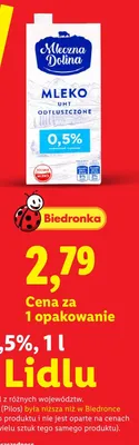 Mleko UHT odtłuszczone Mleczna Dolina 0,5% promocja w Lidl