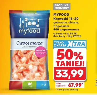 Krewetki 16-20 gotowane obrane z ogonkiem MYFOOD promocja w Kaufland