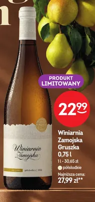 Wino białe Winiarnia Zamojska Gruszka półsłodkie promocja w Żabka
