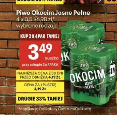 Piwo Okocim 4-pak promocja w Delikatesy Centrum