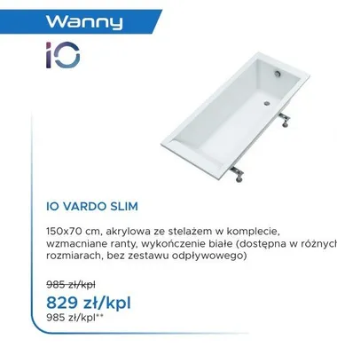 Wanna akrylowa IO Vardo Slim promocja w Blu Salony Łazienek