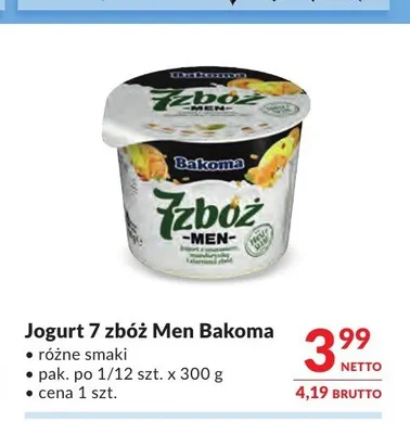 Jogurt 7 zbóż Men Bakoma promocja w Makro