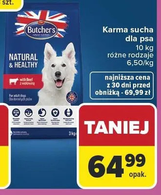 Karma sucha dla psa Butcher's Natural & Healthy 10 kg różne rodzaje promocja w Carrefour