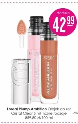 Olejek do ust L'Oréal Paris Plump Ambition Cristal Clear promocja w Drogerie Jasmin