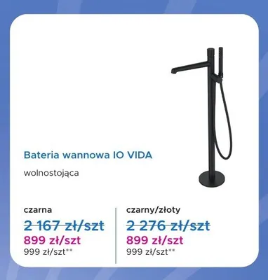 Bateria wannowa IO Vida wolnostojąca czarny/złoty promocja w Blu Salony Łazienek