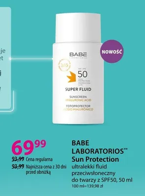 Ultralekki fluid przeciwsłoneczny do twarzy BABE LABORATORIOS Sun Protection SPF50 promocja w Hebe