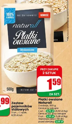 Płatki owsiane błyskawiczne Naturall promocja w Dino