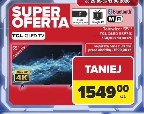 Telewizor 55" TCL QLED 55P71K Smart TV Ultra HD 4K promocja w Carrefour