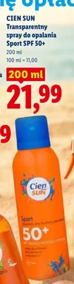 Transparentny spray do opalania Sport Cien Sun SPF 50+ promocja w Lidl