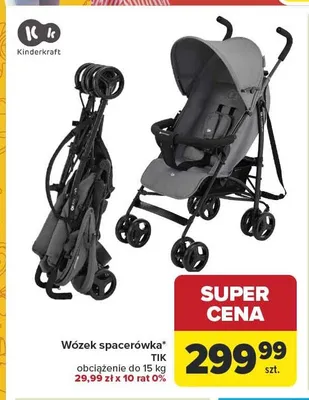 Wózek spacerówka Kinderkraft TIK obciążenie do 15kg promocja w Carrefour