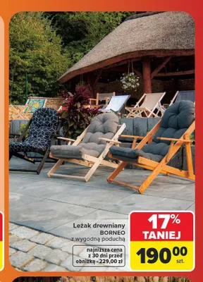 Leżak drewniany Borneo z wygodną poduchą promocja w Carrefour
