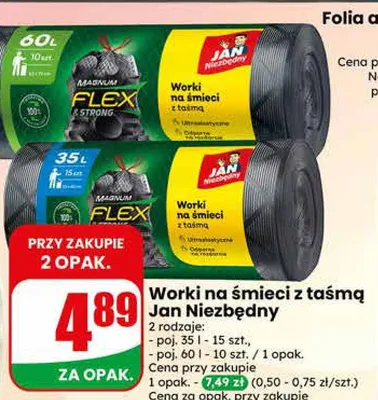 Worki na śmieci z taśmą Jan Niezbędny 35 l promocja w Dino
