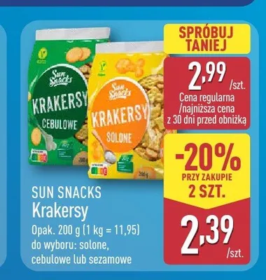 Krakersy solone Sun Snacks promocja w Aldi