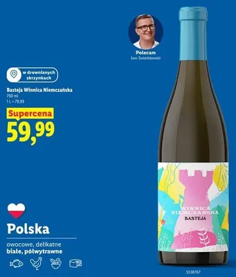 Wino białe półwytrawne Winnica Niemczańska Basteja promocja w Lidl