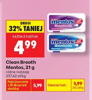 Pastylki Mentos Clean Breath Intense Mint promocja w Biedronka