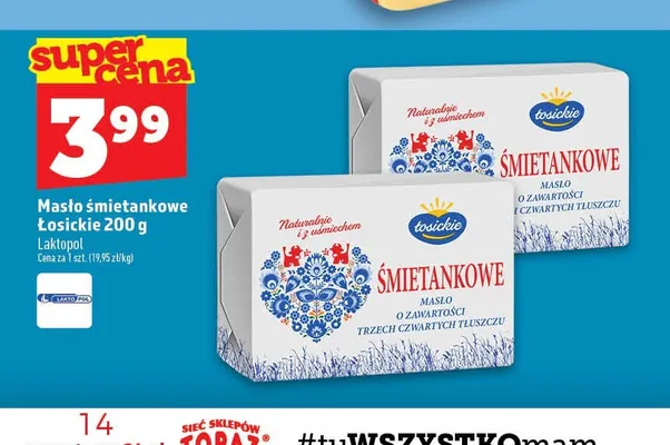 Masło śmietankowe Łosickie Laktopol promocja w TOPAZ