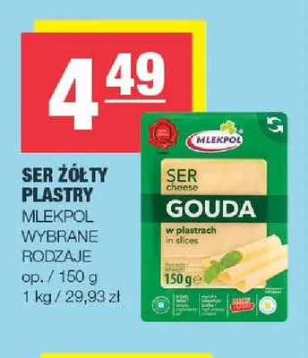 Ser żółty w plastrach Gouda Mlekpol promocja w SPAR
