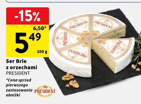 Ser Brie z orzechami President promocja w Intermarche