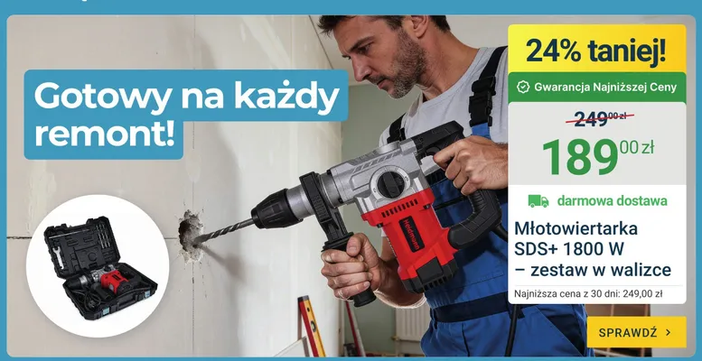 Młotowiertarka SDS+ 1800W - zestaw w walizce promocja w ERLI