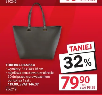 Torebka damska 34x30x16 cm promocja w Selgros
