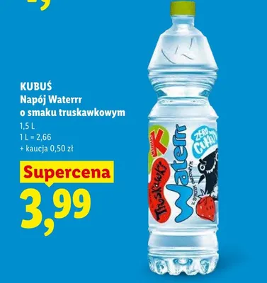 Napój Waterrr o smaku truskawkowym Kubuś promocja w Lidl