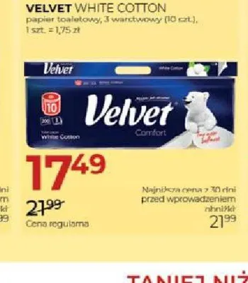 Papier toaletowy Velvet White Cotton promocja w Drogerie Jawa