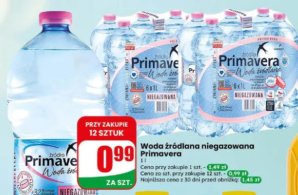 Woda źródlana niegazowana Primavera promocja w Dino