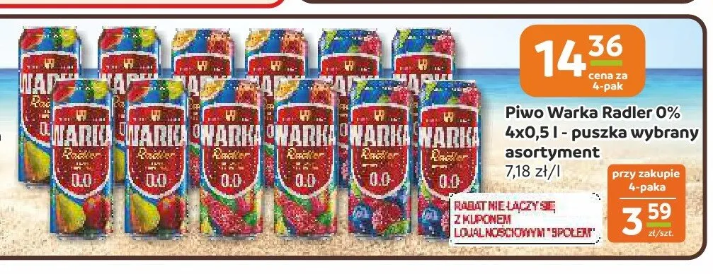 Piwo bezalkoholowe Warka Radler 4-pak promocja w Społem Częstochowa