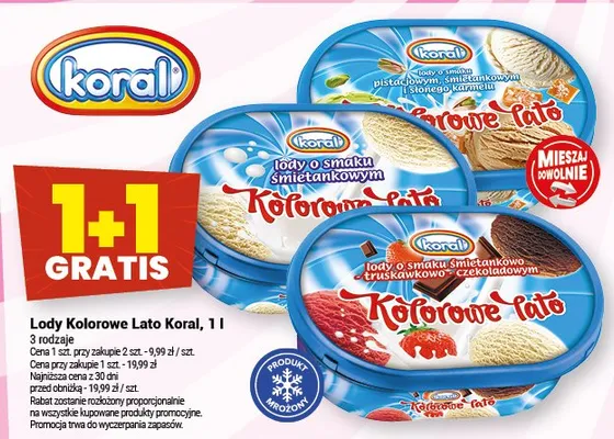 Lody Kolorowe Lato o smaku śmietankowo-truskawkowym Koral promocja w Twój Market