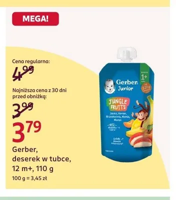 Deserek w tubce Gerber Junior Jungle Fruits promocja w Rossmann