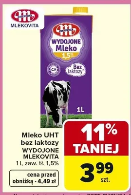 Mleko UHT bez laktozy Wydojone promocja w Carrefour