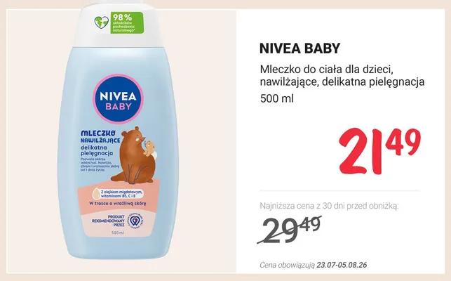 Mleczko do ciała dla dzieci nawilżające Nivea Baby promocja w Rossmann