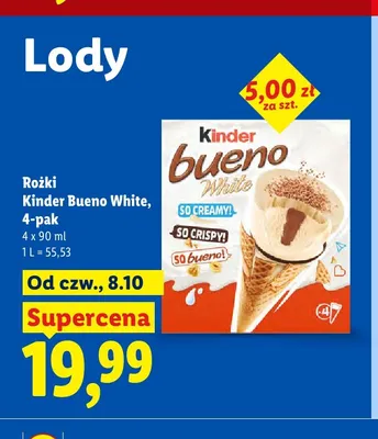 Lody rożki Kinder Bueno White 4-pak promocja w Lidl