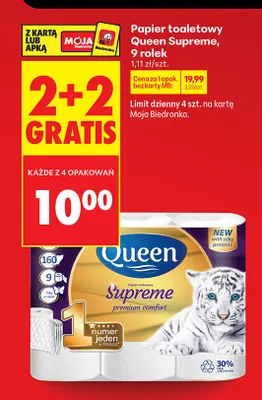 Papier toaletowy Queen Supreme 9 rolek promocja w Biedronka