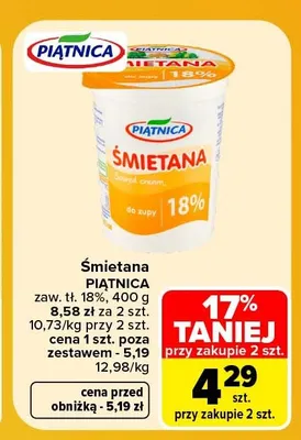 Śmietana Piątnica 18% promocja w Carrefour Market