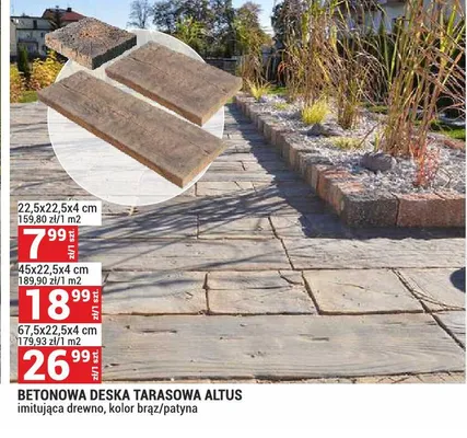 Betonowa deska tarasowa Altus imitująca drewno 67,5x22,5x4cm promocja w Merkury Market