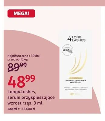 Serum przyspieszające wzrost rzęs Long4Lashes promocja w Rossmann