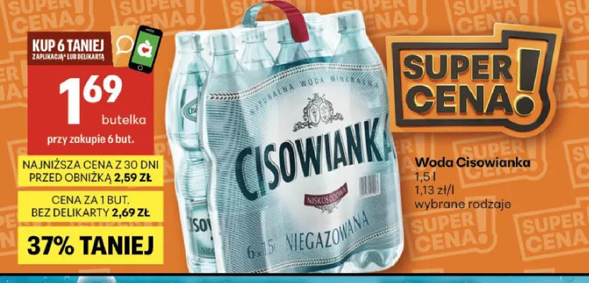 Woda mineralna Cisowianka niegazowana promocja w Delikatesy Centrum