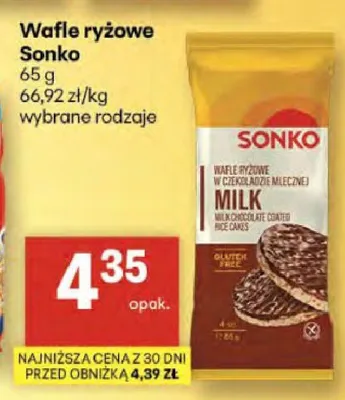 Wafle ryżowe Sonko w czekoladzie mlecznej promocja w Delikatesy Centrum