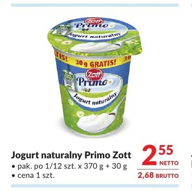 Jogurt naturalny Primo Zott promocja w Makro