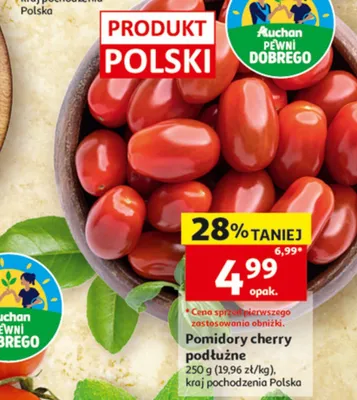 Pomidory cherry podłużne Auchan Pewni Dobrego polskie promocja w Auchan
