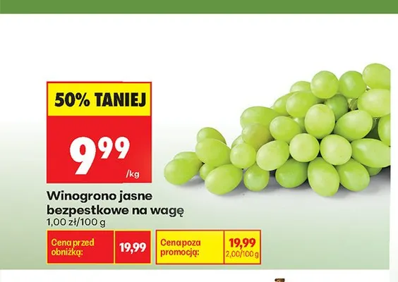 Winogrono jasne bezpestkowe na wagę promocja w Biedronka