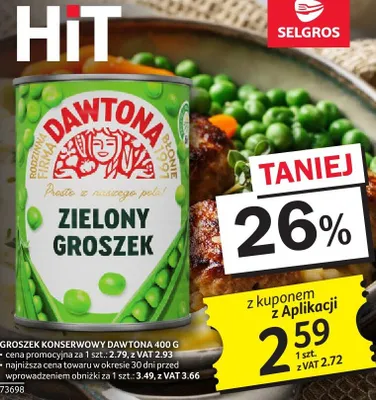 Groszek konserwowy Dawtona 400g promocja w Selgros