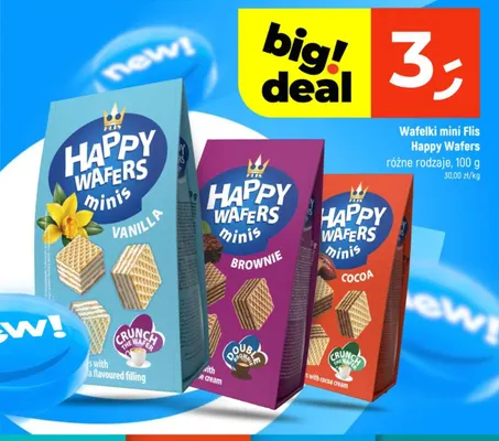 Wafelki mini Flis Happy Wafers Vanilla promocja w Dealz