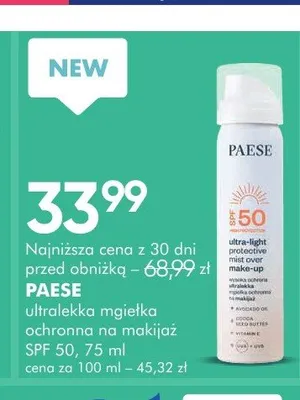 Mgiełka ochronna na makijaż Paese SPF 50 promocja w Super-Pharm