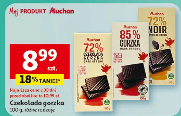 Czekolada gorzka, różne rodzaje promocja w Auchan