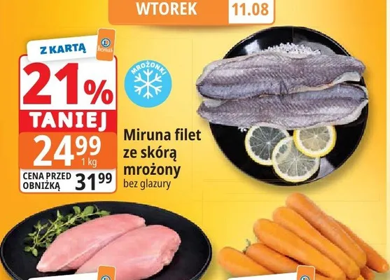 Miruna filet ze skórą mrożony promocja w Leclerc