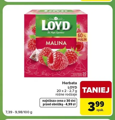 Herbata owocowa Loyd Malina promocja w Carrefour Express